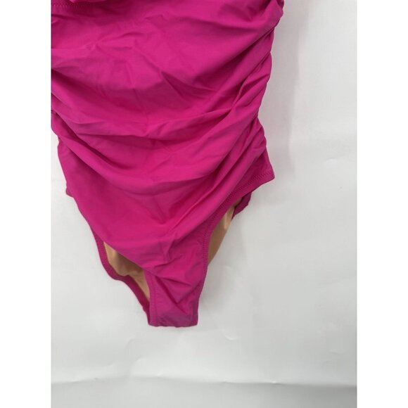 J. Crew Ruched Ruffle One Piece Swimsuit women 6 Pink Fuchsia Resortwear NEW - Picture 3 of 6